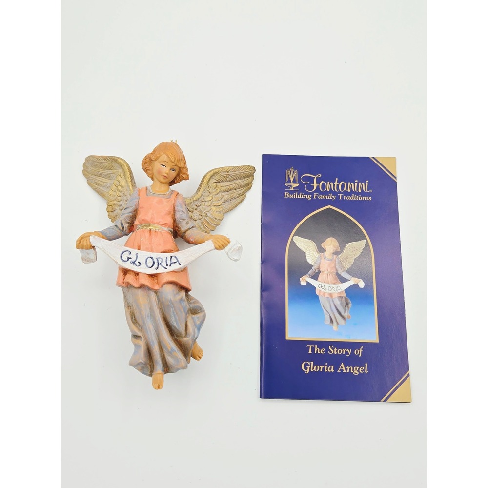 Fontanini Gloria Angel Ornament 2007 Italy 5 Inch Gold Wings with Story Booklet